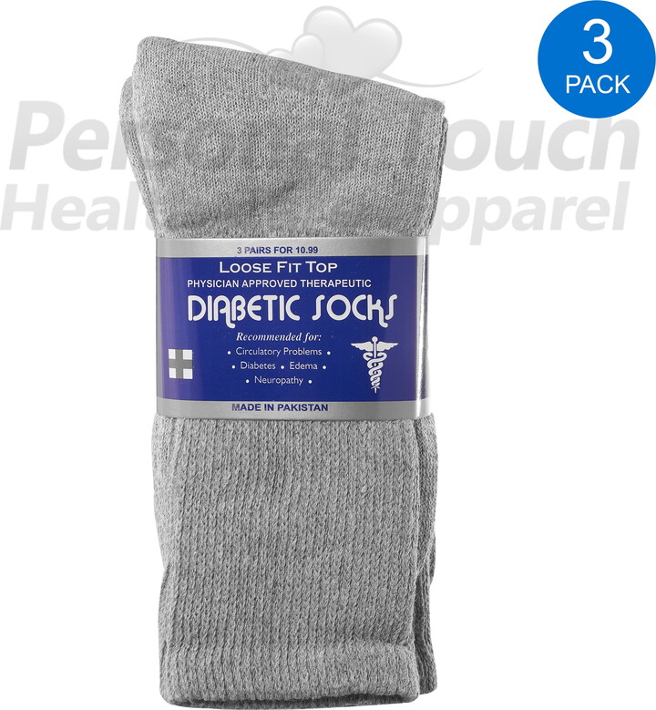 PERSONAL TOUCH HEALTH CARE APPAREL Diabetic Socks Men’s & Women Crew Style Physicians Approved Socks, 3 Pairs, Size 13-15 (Grey)