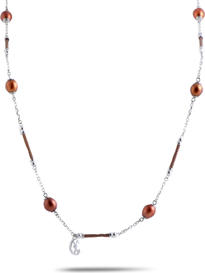 Charriol Pearl Stainless Steel Bronze PVD Brown Pearls Long Necklace