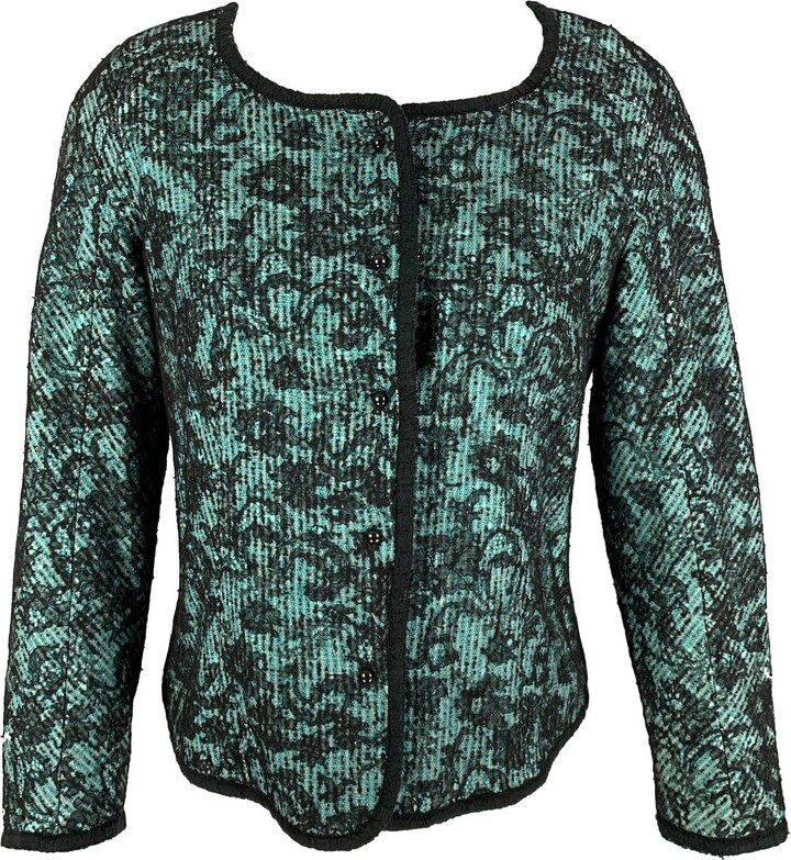 Rochas Size 8 Mint Black Cotton Blend Stripe Jacket