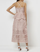 Thumbnail for your product : Perseverance London Dusty Pink Guipere Lace Midi Skirt