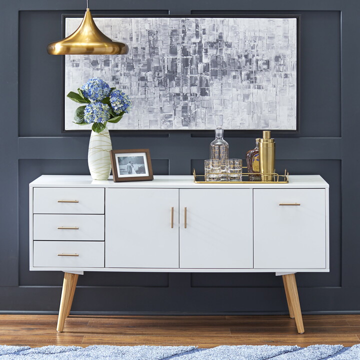 Simple Living Products TMS Maura Mid-Century Modern 56” Wide Dining Room Sideboard Buffet, White Finish