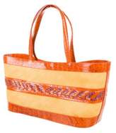 Thumbnail for your product : Nancy Gonzalez Crocodile Trimmed Straw Tote
