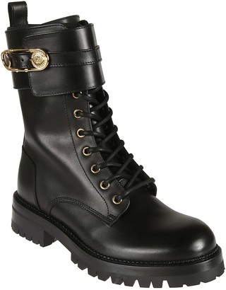 Versace Safety Pin Embellished Lace Boots
