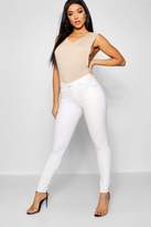 Thumbnail for your product : boohoo Mid Rise Ecru Skinny Jeans