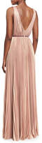 Thumbnail for your product : J. Mendel Metallic Pleated V-Neck Gown, Pink Metallic