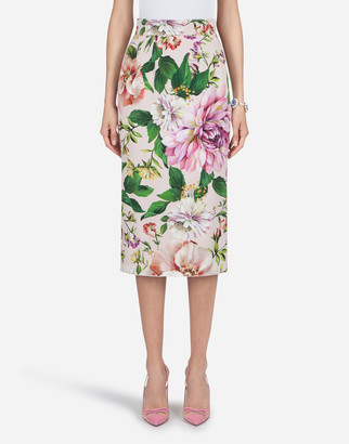 Dolce & Gabbana Floral-Print Charmeuse Midi Skirt