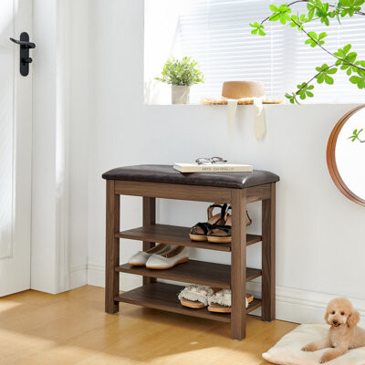 Height-Adjustable Solid Wood Entryway Storage Bench with Seat