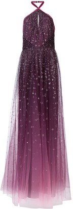 Marchesa Notte Ombre glitter tulle halter gown