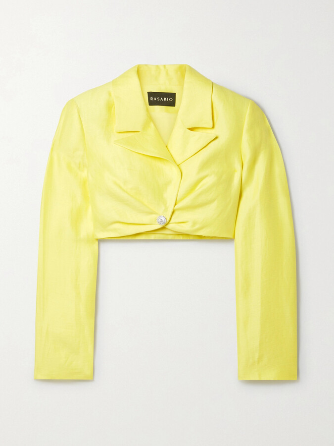 Rasario Cropped Crystal-embellished Linen-blend Blazer - Yellow