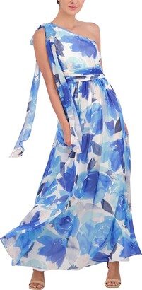 Eliza J One-Shoulder Printed Chiffon Gown ShopStyle Day Dresses