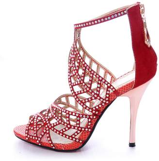 fereshte Crystal Studs High Heel Sandals Peep Toe Strappy Sandals Party Pumps Evening Dress Shoe US Size 7