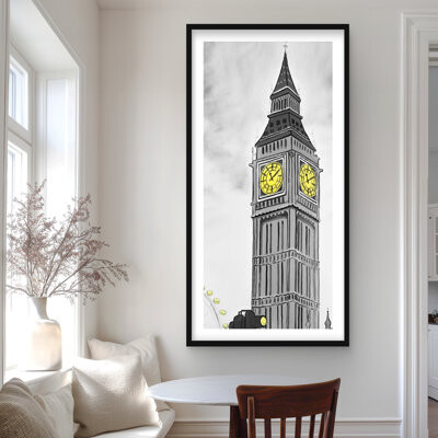 Lark Manor Outline of Big Ben London Print - Framed Matted Home Decor