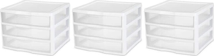Sterilite Wide Portable Countertop 3-Drawer Desktop Storage Unit (3-Pack)