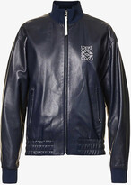 Logo-print high-neck leather jacket 