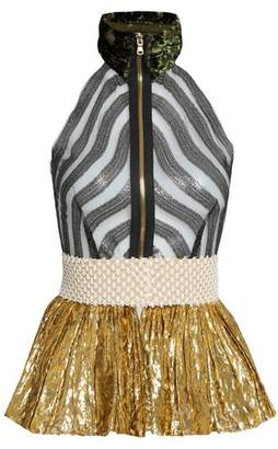 Sophie Theallet Mari Sleeveless Fil Coupe Silk Blend Tulle Top - Womens - Gold Multi