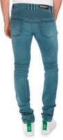 Thumbnail for your product : Balmain Skinny Denim Biker Jeans, Turquoise