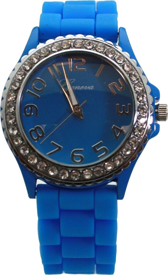 Olivia Pratt Blue Every Day Silicone and Rhinestones Colorful Women Watch