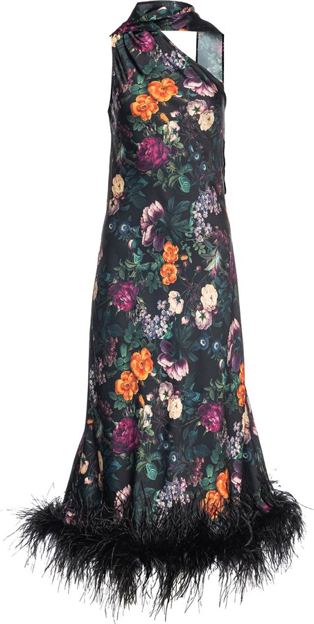 Vasiliki Atelier Black Liya Cannes Dress With Faux Feather