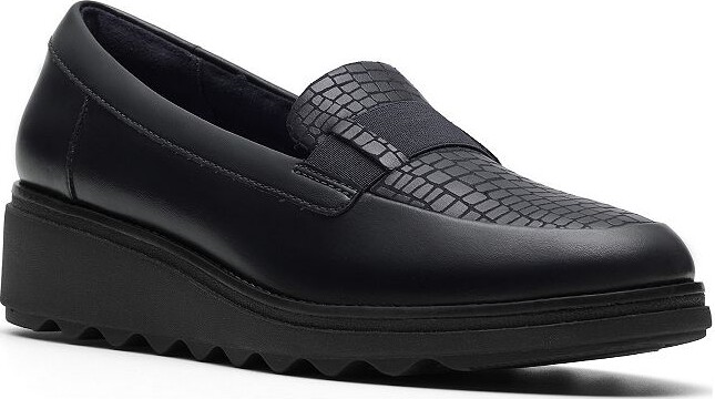 Clarks® Sharon Pace Women's Leather Slip-On Wedge Heel Loafers