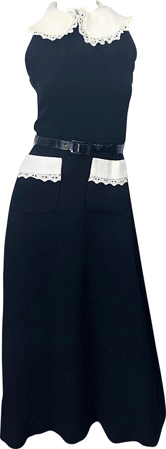 1970s Donald Brooks Black And White Crepe Belted Vintage 70s Maxi Dress