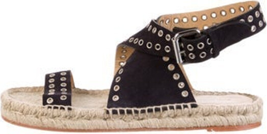 Isabel Marant Suede Espadrilles Black Studded Accents & Jute Trim Crossover Straps & Buckle Closure at Ankles Includes Box & Dust Bag Designer