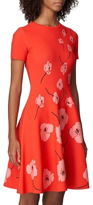 Carolina Herrera Floral Short-Sleeve Knit Fit-&-Flare Dress