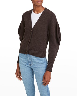 Puff-Sleeve Button-Front Cardigan