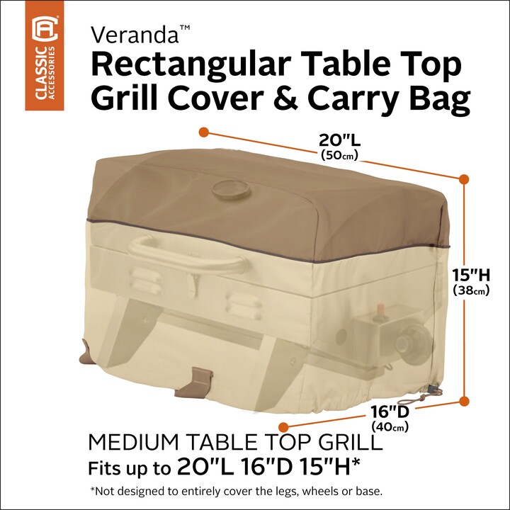 Classic Accessories Veranda Rectangular Table Top Grill Cover, 20"L x