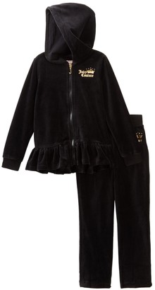 Juicy Couture Black Velour Ruffle Bottom Hoodie & Pants Set (Little Girls)