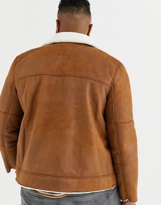 Burton Menswear Big & Tall shearling jacket in brown