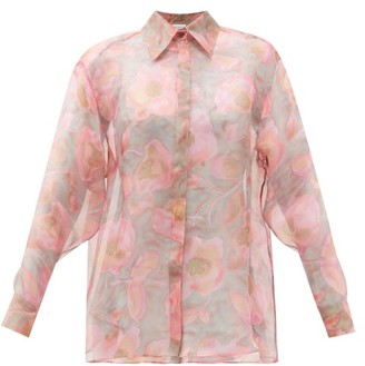 Raey Watercolour Floral-print Silk-organza Shirt - Pink Print