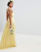Thumbnail for your product : TFNC Tall Pleated Maxi Bridesmaid Dress With Cross Back And Bow Detail