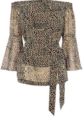 Karen Millen Off Shoulder Leopard Print Top - Leopard