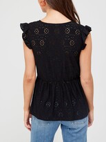 Thumbnail for your product : Very Wrap Peplum Broderie Top - Black