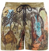 Thumbnail for your product : Etro Camel-print Drawstring Swim Shorts - Khaki Multi