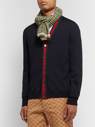 Gucci Embellished Fringed Houndstooth Wool And Cashmere-Blend Scarf