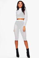Thumbnail for your product : boohoo Katie Cut Out Mesh Crop & Midi Skirt