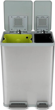 Simpli-Magic 16 Gallon Dual Compartment Step Trash Can with Recycling Bin, Slow-Close Lid, Odor Control, Brushed Stainless Steel