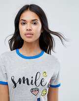 Thumbnail for your product : Brave Soul Maddie T Shirt with Smile Print and Badges