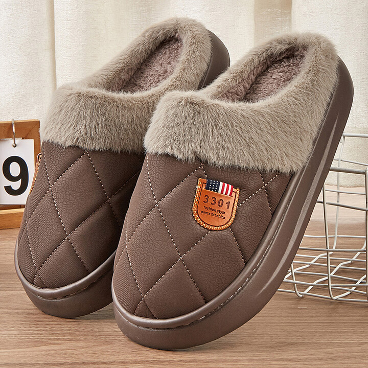 Fmetyasi Men House Slippers Eva Platform Memory Foam Plaid Warm Indoor Shoes Soft Non-slip Winter Plush Bedroom Slippers Furry Luxury