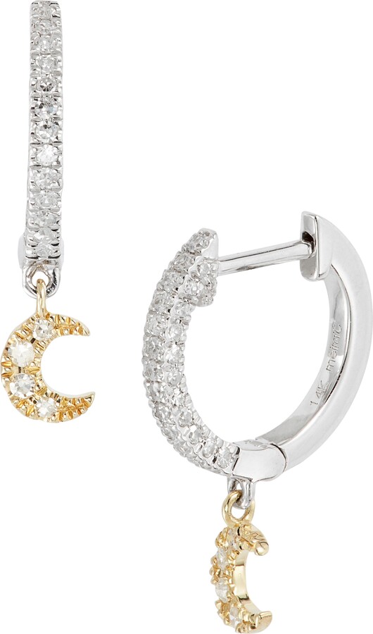 Meira T Diamond Moon Drop Huggie Hoop Earrings