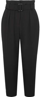 Brunello Cucinelli Cropped Belted Crepe Pants - Black