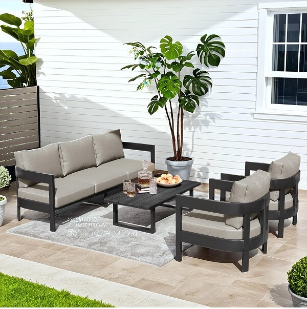 GDFStudioBurkeOutdoor5-SeaterIronConversationSetswithThickCushionsLightGray
