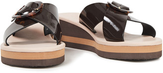 Ancient Greek Sandals Thais Buckled Patent-leather Wedge Sandals