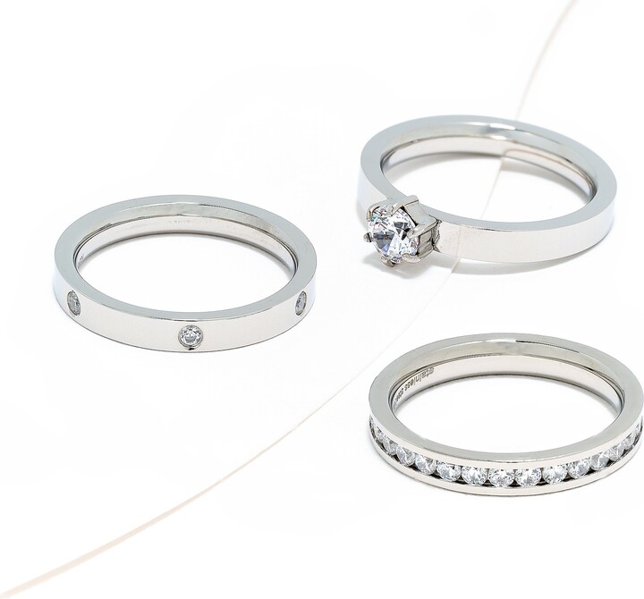 Diamonique Steel by Set of 3 Band Rings