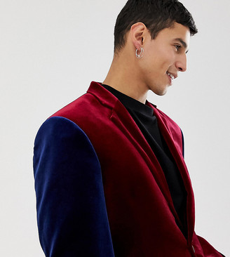 Collusion velvet blazer in burgundy with contrast sleeves