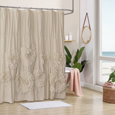 Homechoice International Group Farmhouse Ruffle Floral Shower Curtains For Bathroom
