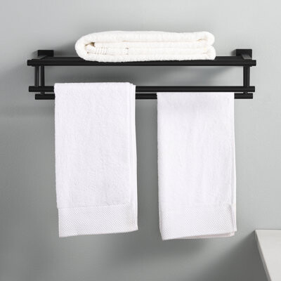 Kes Towel Rack With Double Towel Bar 24 Inch Bathroom Hotel Shower Shelf SUS304 Stainless Steel Modern Wall Mounted Holder Matte Black