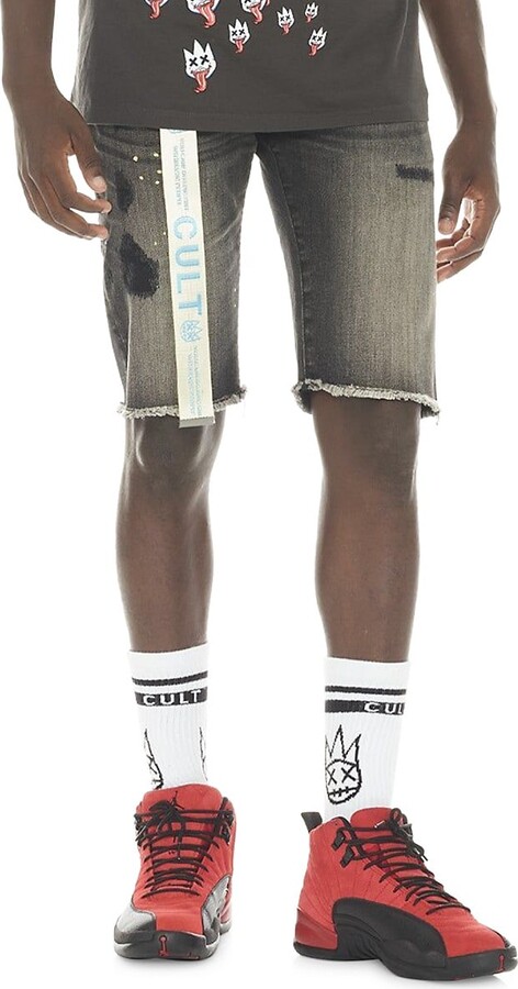 Slim Fit Distressed Belted Jean Shorts