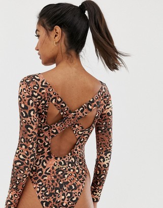 Wolfwhistle Wolf & Whistle Exclusive to ASOS Back Detail Bodysuit In Leopard
